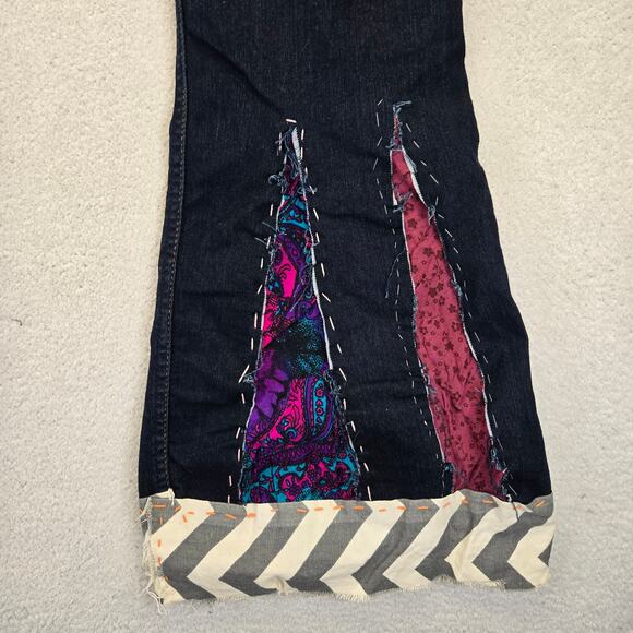 Custom Hollister Patchwork Flare Jeans Juniors 7R (28x32) Dark Y2K Patched - Picture 13 of 16